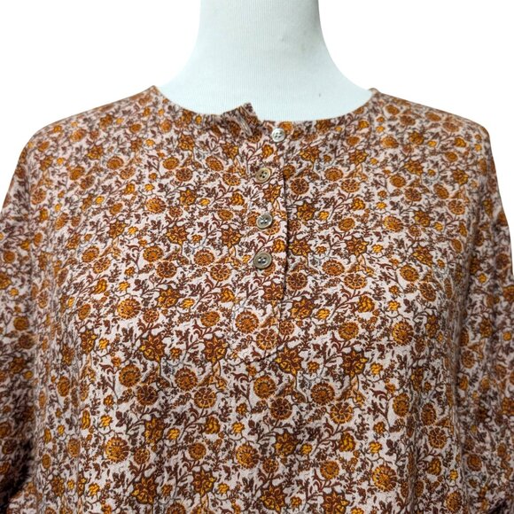 Pietsie Womens NWT OS Corsica Brown Gold Floral 100% Cotton Oversized L/S Top - Picture 5 of 9